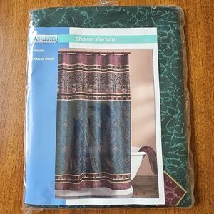 Vintage 90s Atalya Amalfi Fabric Shower Curtain NEW Jewel Tone Bathroom Decor